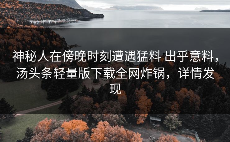 神秘人在傍晚时刻遭遇猛料 出乎意料，汤头条轻量版下载全网炸锅，详情发现