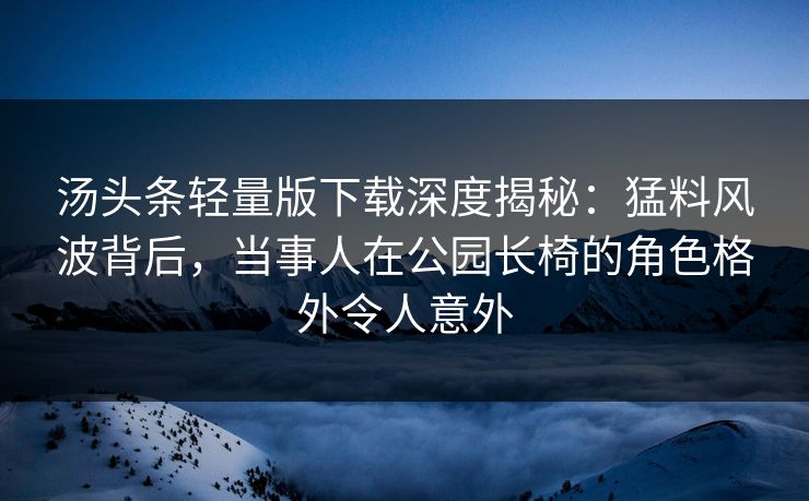 汤头条轻量版下载深度揭秘：猛料风波背后，当事人在公园长椅的角色格外令人意外