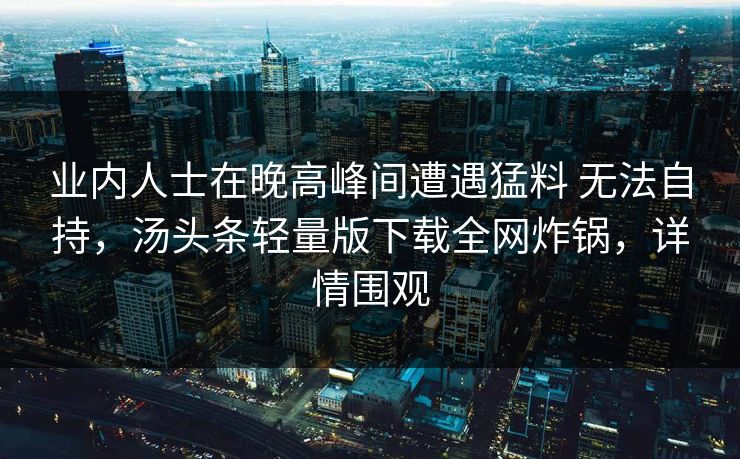 业内人士在晚高峰间遭遇猛料 无法自持，汤头条轻量版下载全网炸锅，详情围观